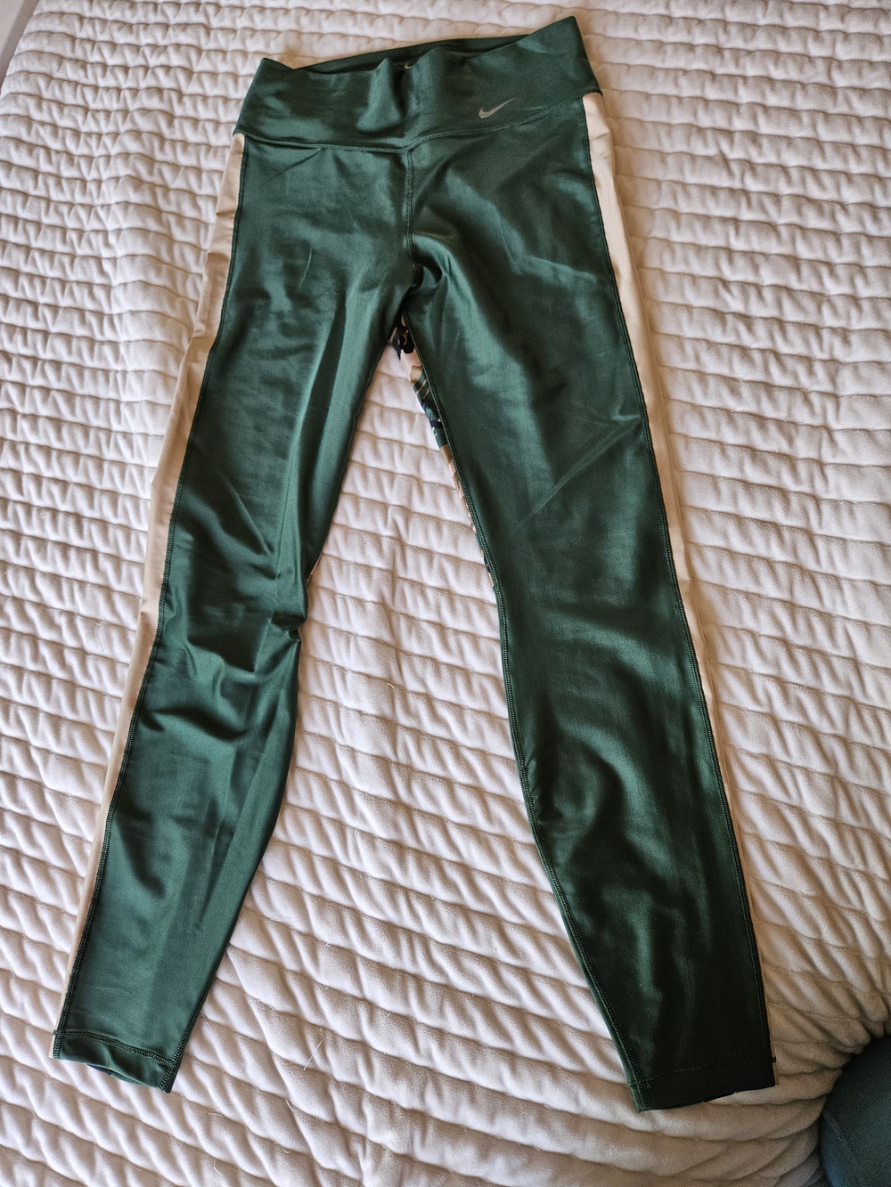 Nike Forest Green Leggings with Cream Side Stripes